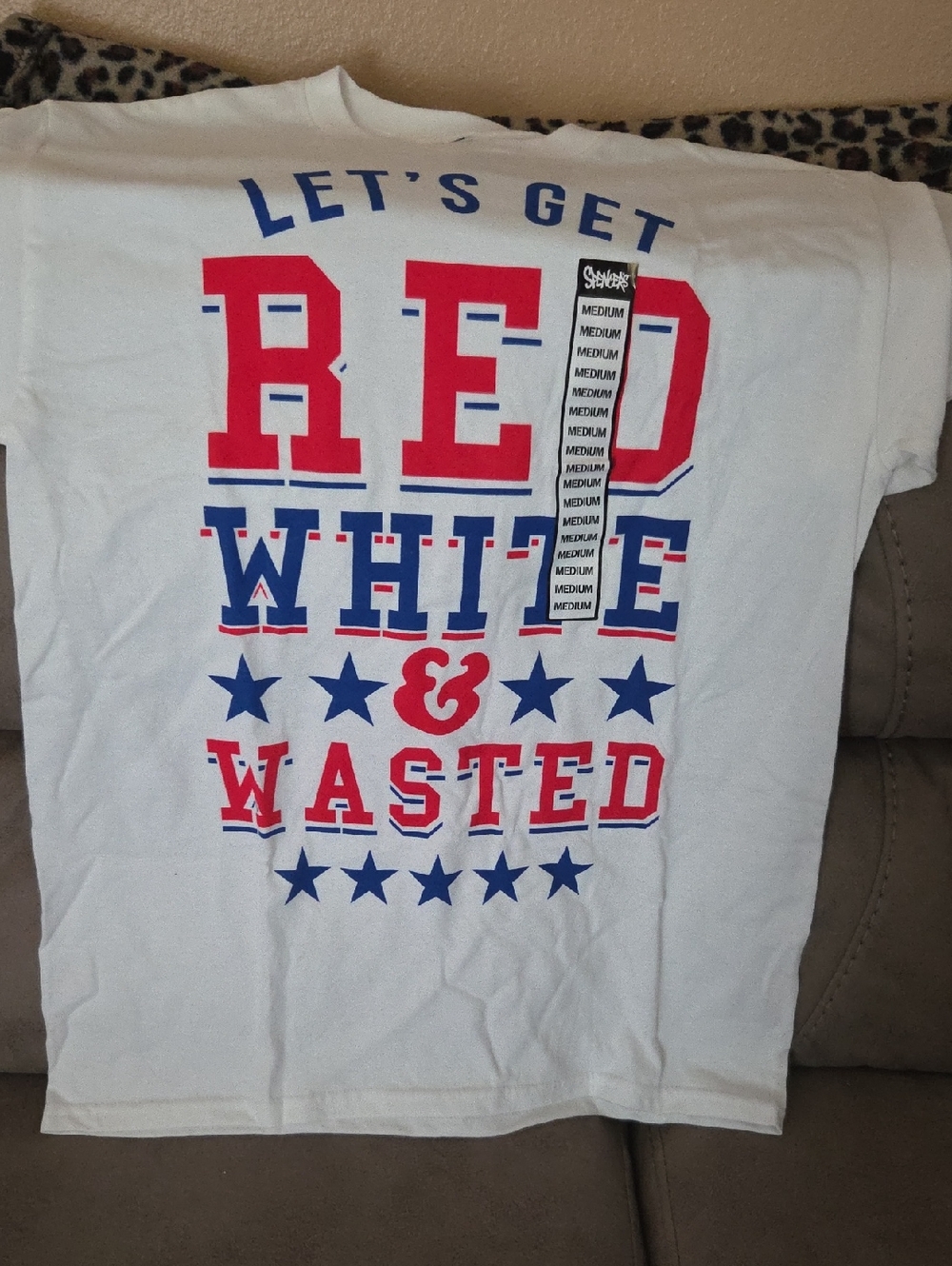 Spencer's White Tee with Red & Blue Patriotic Graphic NWT